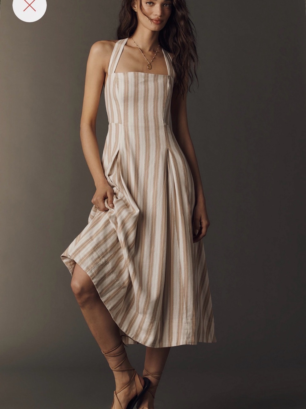 Maeve Striped Halter Midi Dress in Beige and Cream